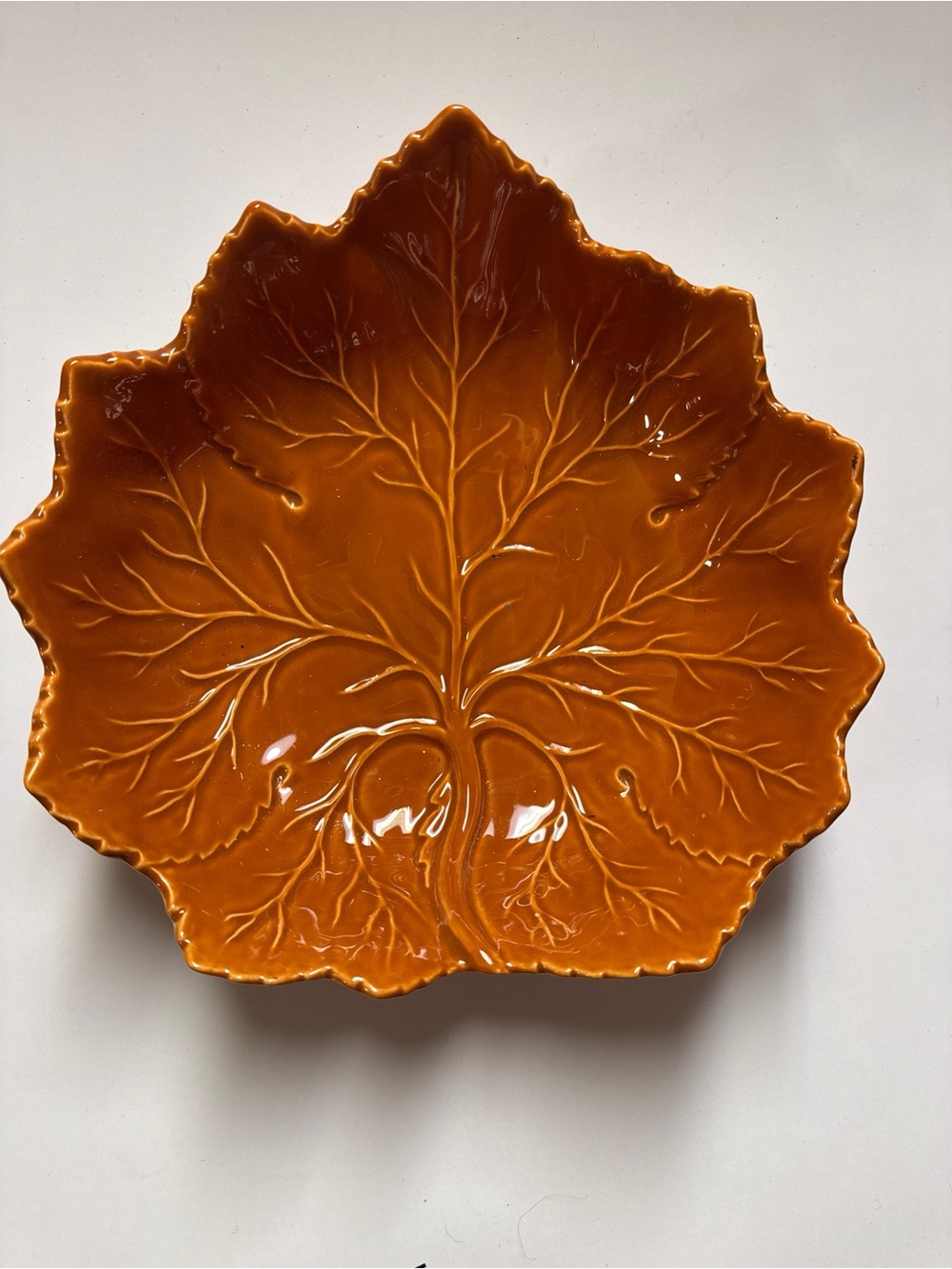 Olfaire Portugal Orange Glazed Fall Leaf Ceramic Serving Bowl Plate